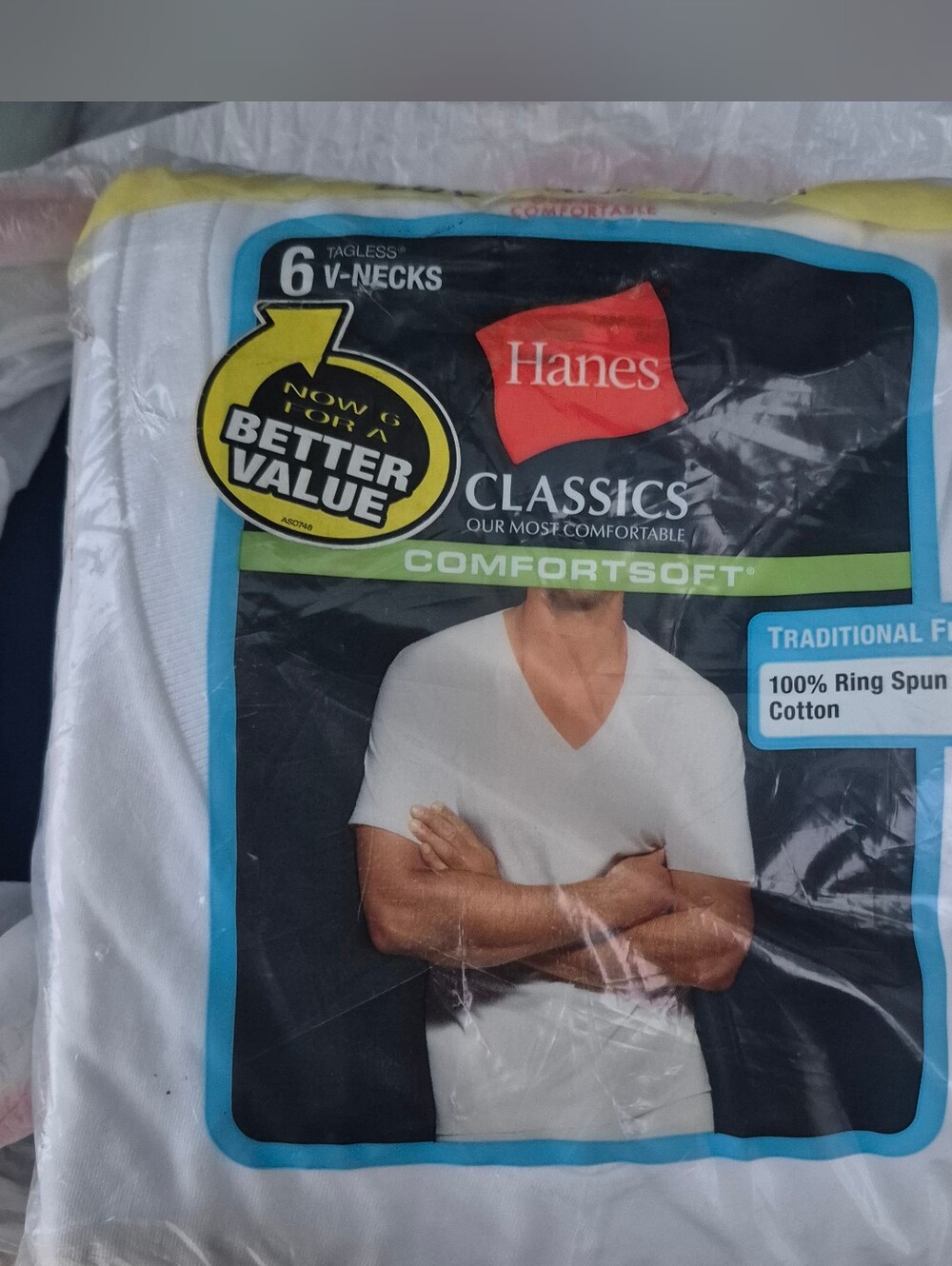 Hanes White Comfort Soft V-Neck T-Shirts (6 Pack)
